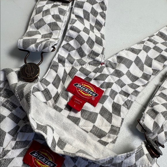 Dickies Funky Checkered Overalls Sz L Graphic Black White Workwear - Picture 7 of 9